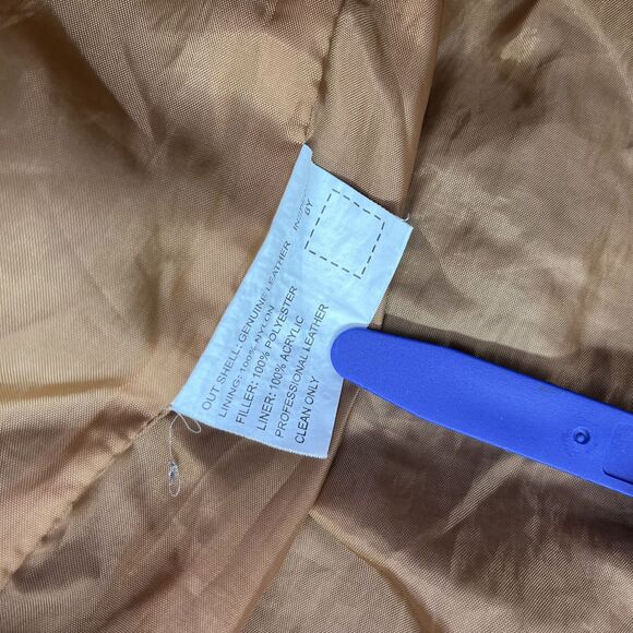 Vintage Tuskany Leather brown black patch pattern bomber jacket XL - No ZIP - Picture 9 of 15